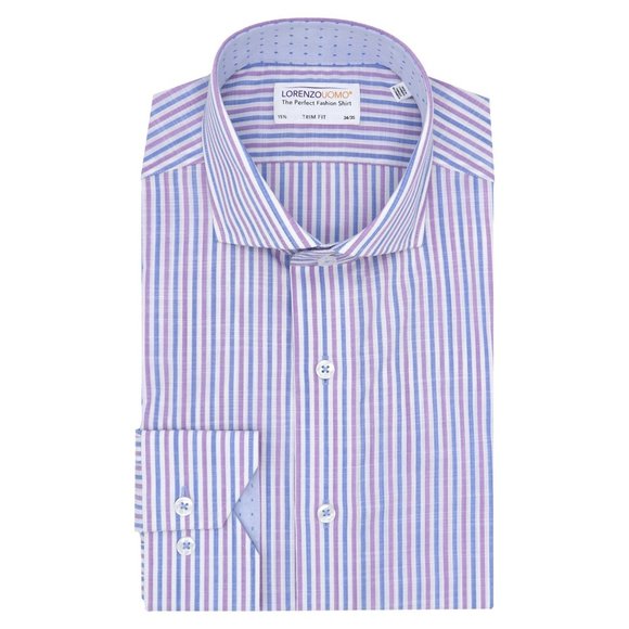 Lorenzo Uomo Other - LORENZO UOMO Striped Trim Fit Dress Shirt Blue Purple 17 - 34/35 NEW